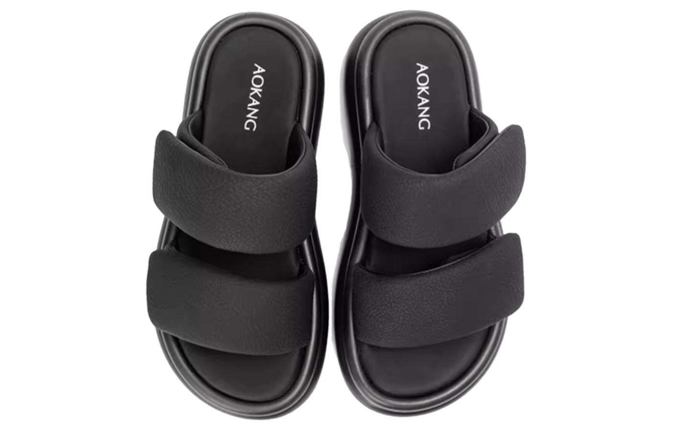 Lookbook (W) 奥康 PU '黑色单带拖鞋' 1234821121