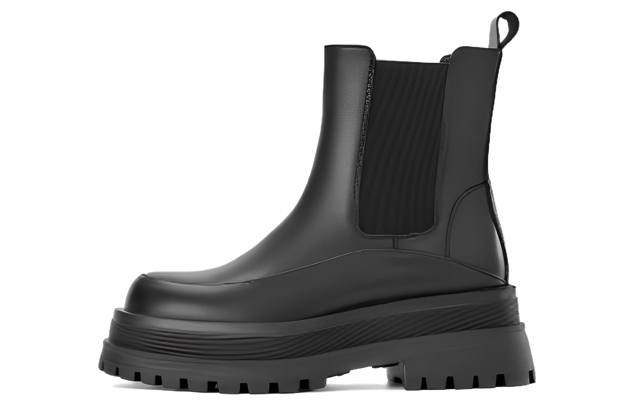 (W) Aokang PU 'Fashion Casual Mid-Calf Black Chelsea'