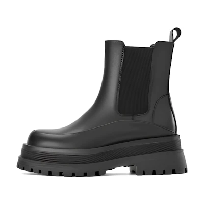 (W) Aokang PU 'Fashion Casual Mid-Calf Black Chelsea'