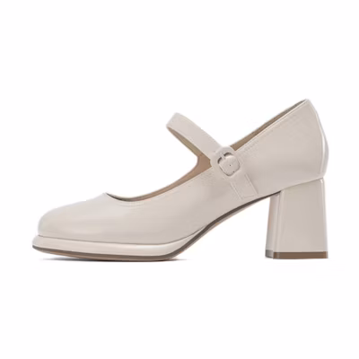 (W) Aokang PU Beige 'Elegant Temperament Fashion Mary Jane'
