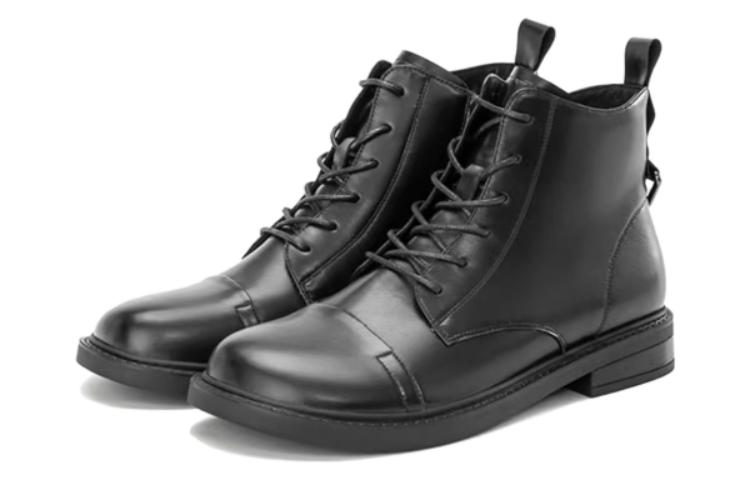 (W) Aokang PU Black 'Fashion Round Toe Lace-Up Mid-Calf Martin Boots' 圖 3