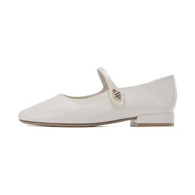 (W) Aokang PU Casual Flats 'Beige' 'French Elegance Mary Jane'