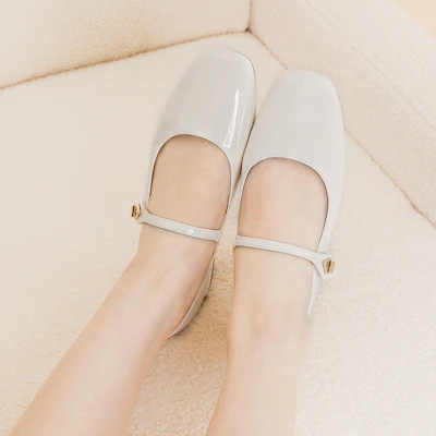 (W) Aokang PU Kasual Flats 'Beige' 'French Elegance Mary Jane' 1234211092 1