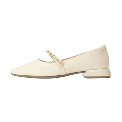 (W) Aokang PU Casual Flats 'Beige Square Toe Slip-On'