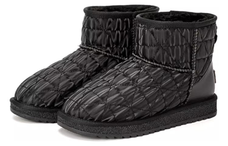 Order (W) Aokang PU Sepatu Boots Hitam Fesyen Setengah Betis Ujung Bulat 1224021003