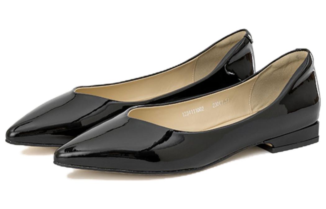 Order (W) (女性用) Aokang PU ポインテッドトゥ スリップオン『ブラックカジュアルフラット』1234111002 1234111002