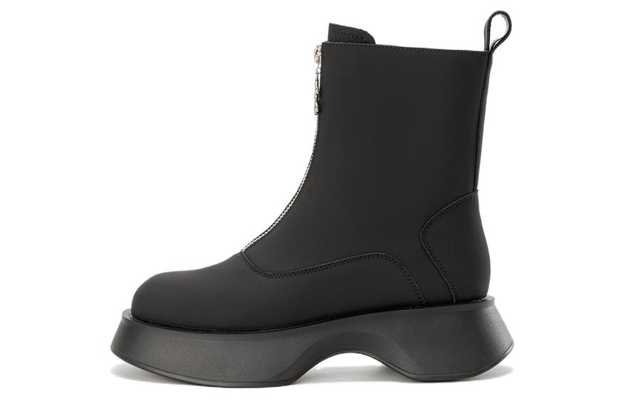 (Women) Aokang PU Round Toe Zippered Mid-Calf Chelsea Boots 'Black' 1224913066