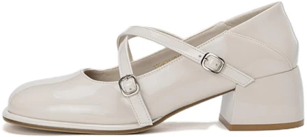 (Women) Aokang PU Square-Toe Buckle Chunky Heel 'Beige' 1224211060 (Women) Aokang PU Square-Toe Buckle Chunky Heel 'Beige' 1224211060