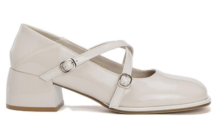 Order (W) 奥康PU方头搭扣粗跟鞋‘米色’ 1224211060