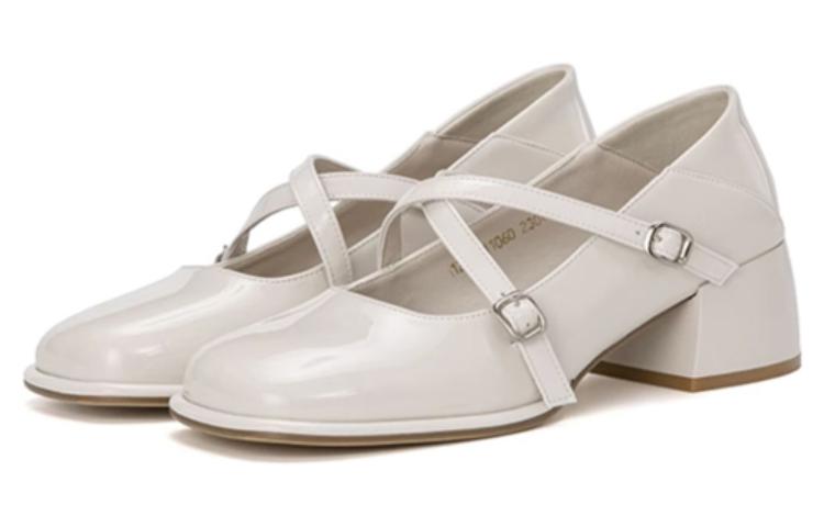 Lookbook (W) 奥康PU方头搭扣粗跟鞋‘米色’ 1224211060