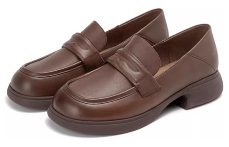Shop (W) Aokang Loafer Kulit Coklat Retro Serbaguna 1234414032