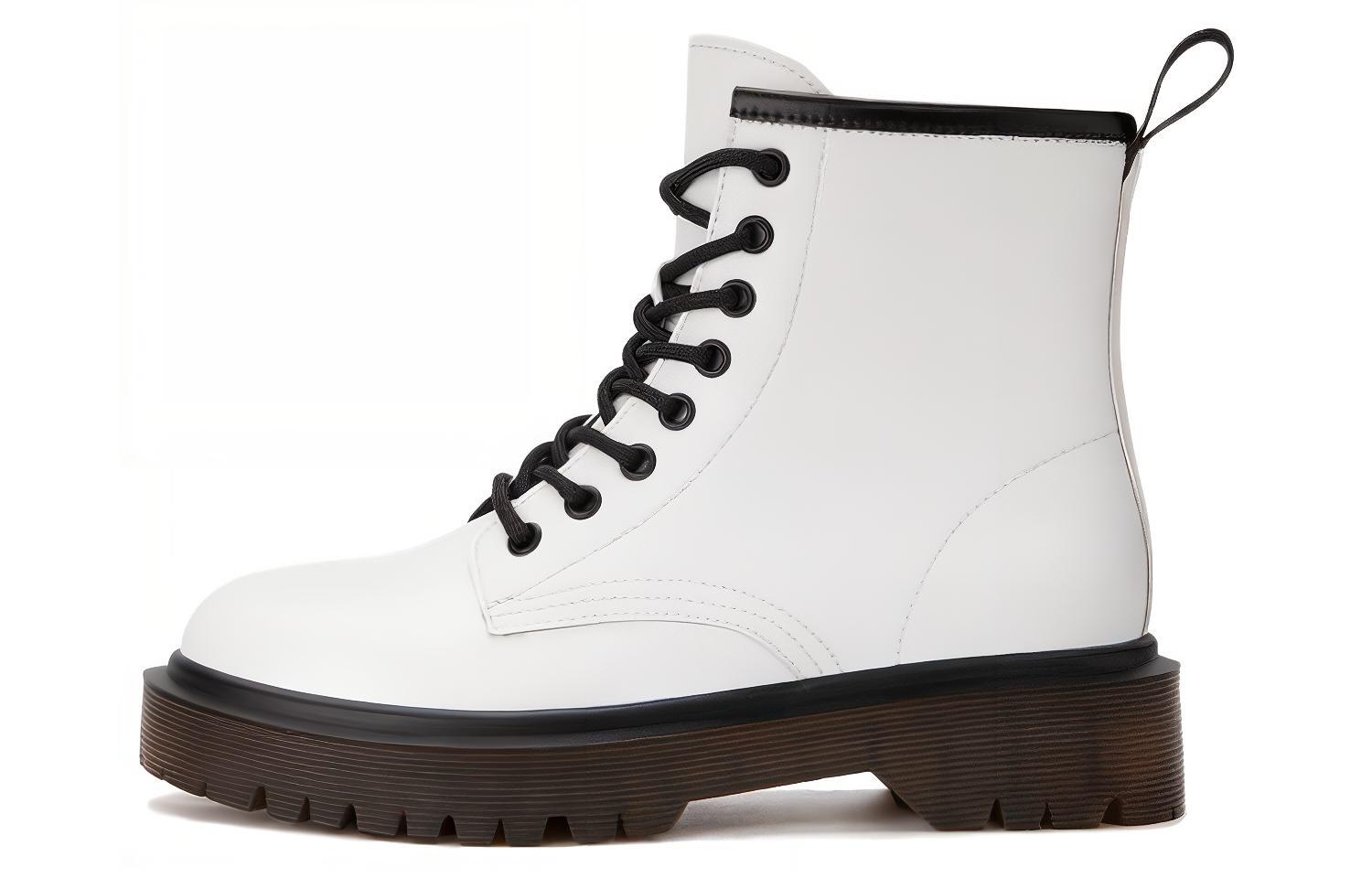 (Women) Aokang Round Toe Lace-Up Mid-Calf Martin Boots 'White' 1224913038