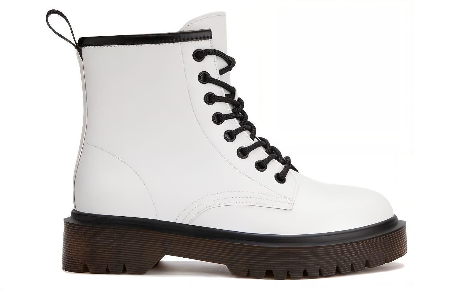 Order (W) Aokang But Kasut Tinggi Mid-Calf Martin Bertali Hujung Bulat 'Putih' 1224913038