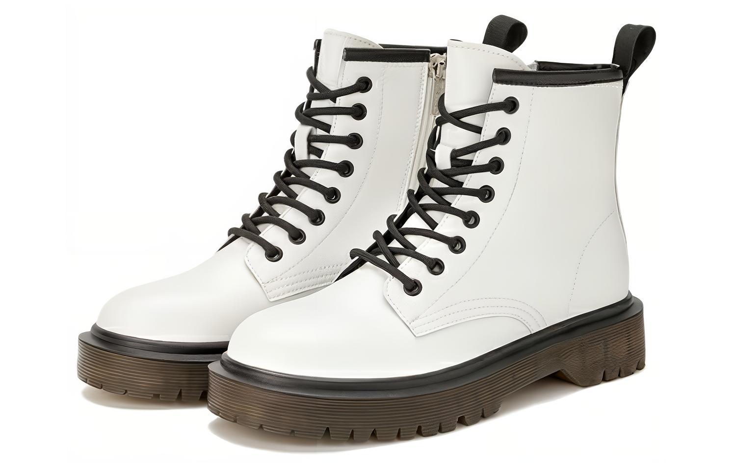 Lookbook (W) Aokang But Kasut Tinggi Mid-Calf Martin Bertali Hujung Bulat 'Putih' 1224913038