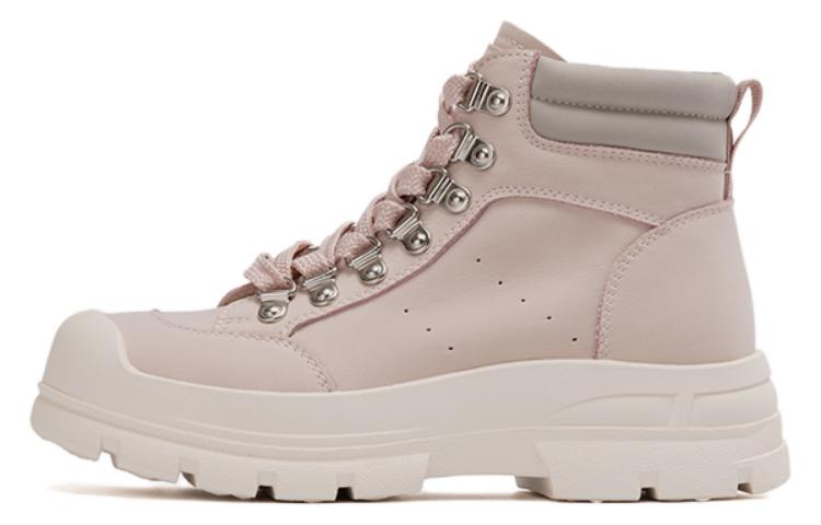 (W) Aokang Round Toe Lace-Up Mid-Top Martin Boots 'Pink Grey'
