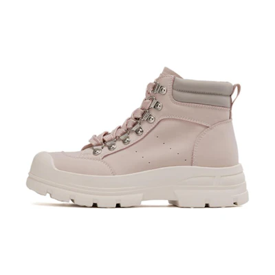 (W) Aokang Round Toe Lace-Up Mid-Top Martin Boots 'Pink Grey'