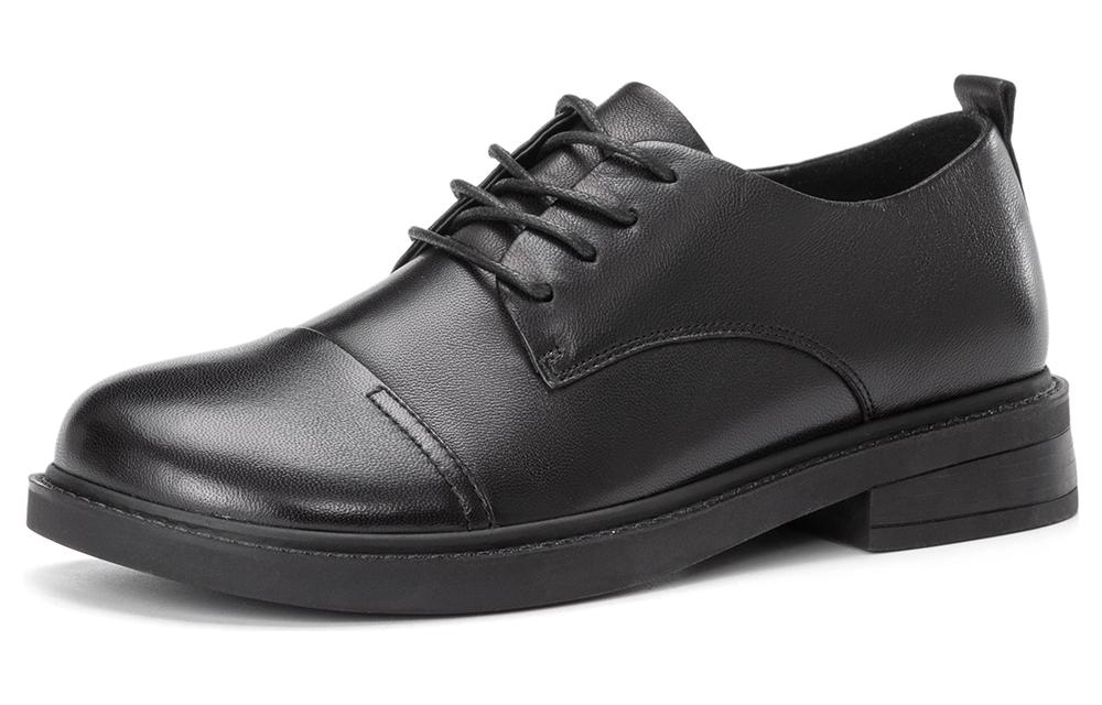 (W) Aokang Round Toe Retro Lace-Up Leather Oxford 'British Style Black' 圖 2