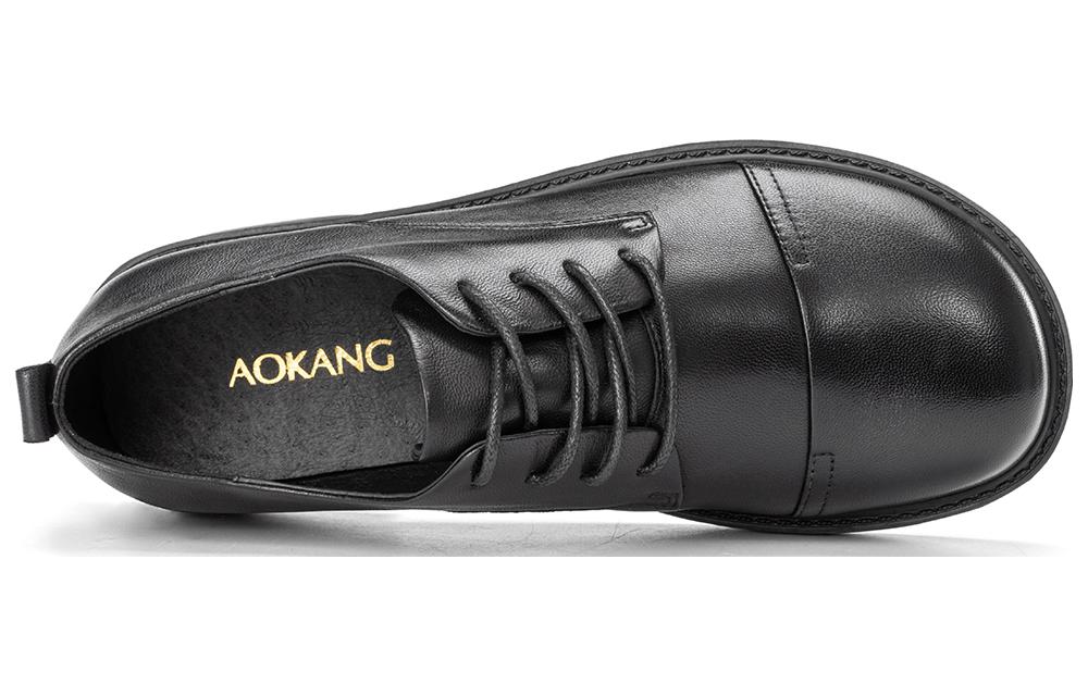 (W) Aokang Round Toe Retro Lace-Up Leather Oxford 'British Style Black' 圖 3