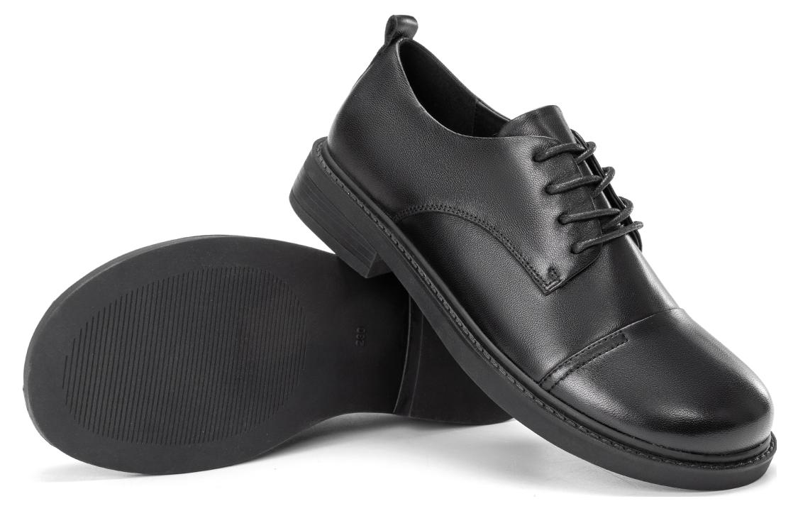 (W) Aokang Round Toe Retro Lace-Up Leather Oxford 'British Style Black' 圖 4