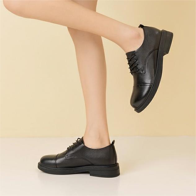 (W) Aokang Round Toe Retro Lace-Up Leather Oxford 'British Style Black' 圖 7