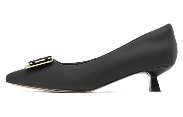 (W) Aokang Sheepskin 'Black Pointed Toe Stiletto'