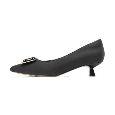 (W) Aokang Sheepskin 'Black Pointed Toe Stiletto'