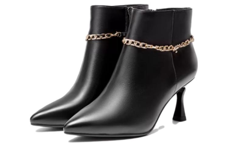 Order (W) Aokang But Sheepskin Hitam Jari Runcing dengan Lapisan Velvet. 1214011007