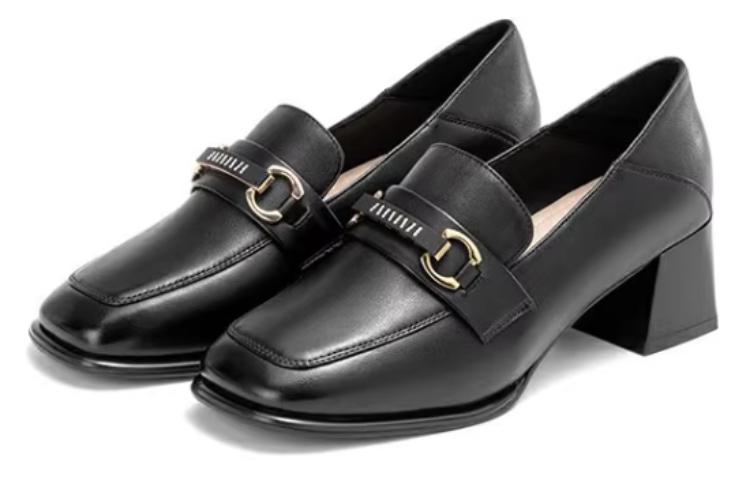 Order (W) (女性用) Aokang ブラック 羊革 5cm ファッショナル カジュアル チャンキーヒール 1234414018