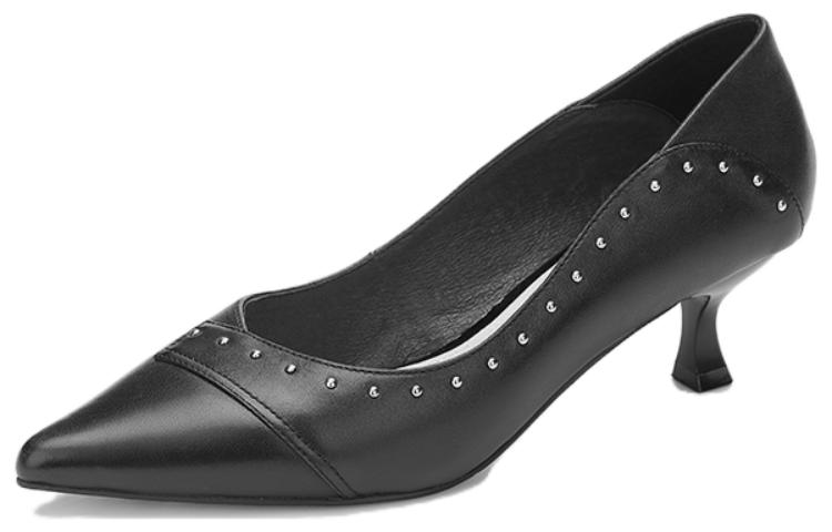 (Women) Aokang Sheepskin Black 'Simple Commute Stiletto' 1212111135