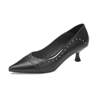 (W) Aokang Sheepskin Black 'Simple Commute Stiletto'