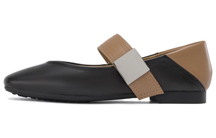 (Women) Aokang Sheepskin Black Brown 'French Square Toe Casual Flats' 1234221029