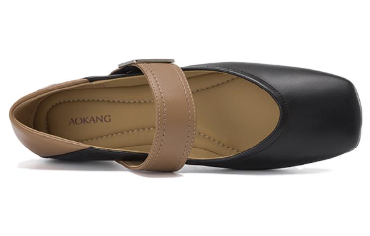 Order (W) Aokang Kasut Kulit Hitam Coklat 'Kasut Kasual Hujung Petak Perancis' 1234221029