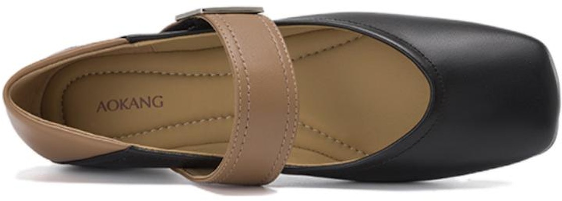 (Women) Aokang Sheepskin Black Brown 'French Square Toe Casual Flats' 1234221029 Order (Women) Aokang Sheepskin Black Brown 'French Square Toe Casual Flats' 1234221029