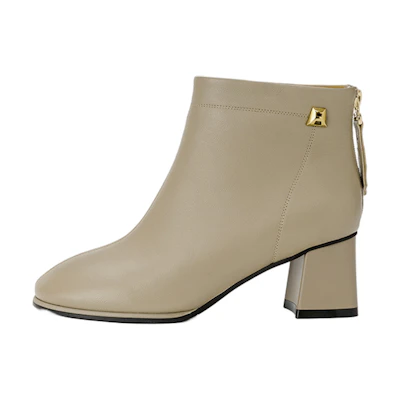 (W) Aokang Sheepskin Fashion Round Toe Ankle Boots 'Khaki'