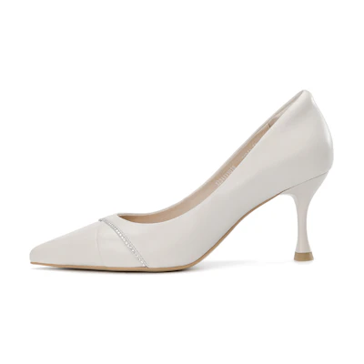 (W) Aokang Sheepskin Leather 7.2cm 'Beige' 'Temperament Casual Fashion High-Heel'