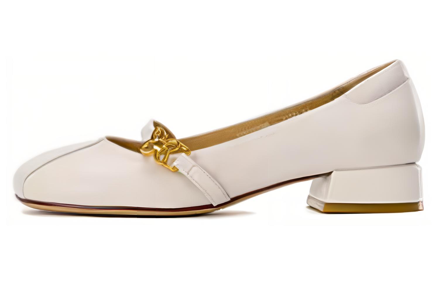 (W) Aokang Sheepskin Round Toe Buckle Casual Shoes 'White'