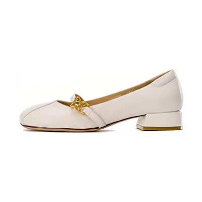 (W) Aokang Sheepskin Round Toe Buckle Casual Shoes 'White'