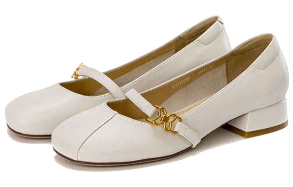 (W) Aokang Sheepskin Round Toe Buckle Casual Shoes 'White' 圖 3