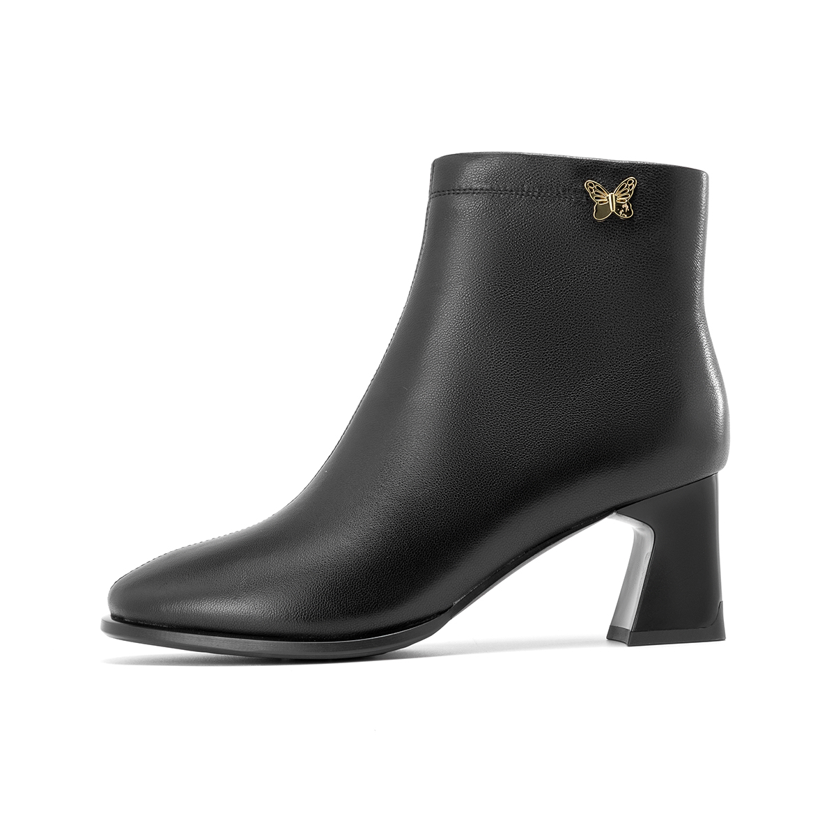 (W) Aokang Sheepskin Short Boots 'Black' 'Casual CMFT Versatile'