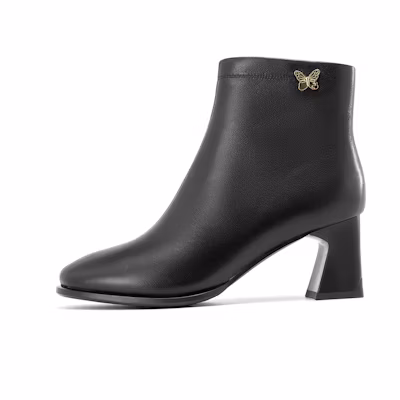 (W) Aokang Sheepskin Short Boots 'Black' 'Casual CMFT Versatile'
