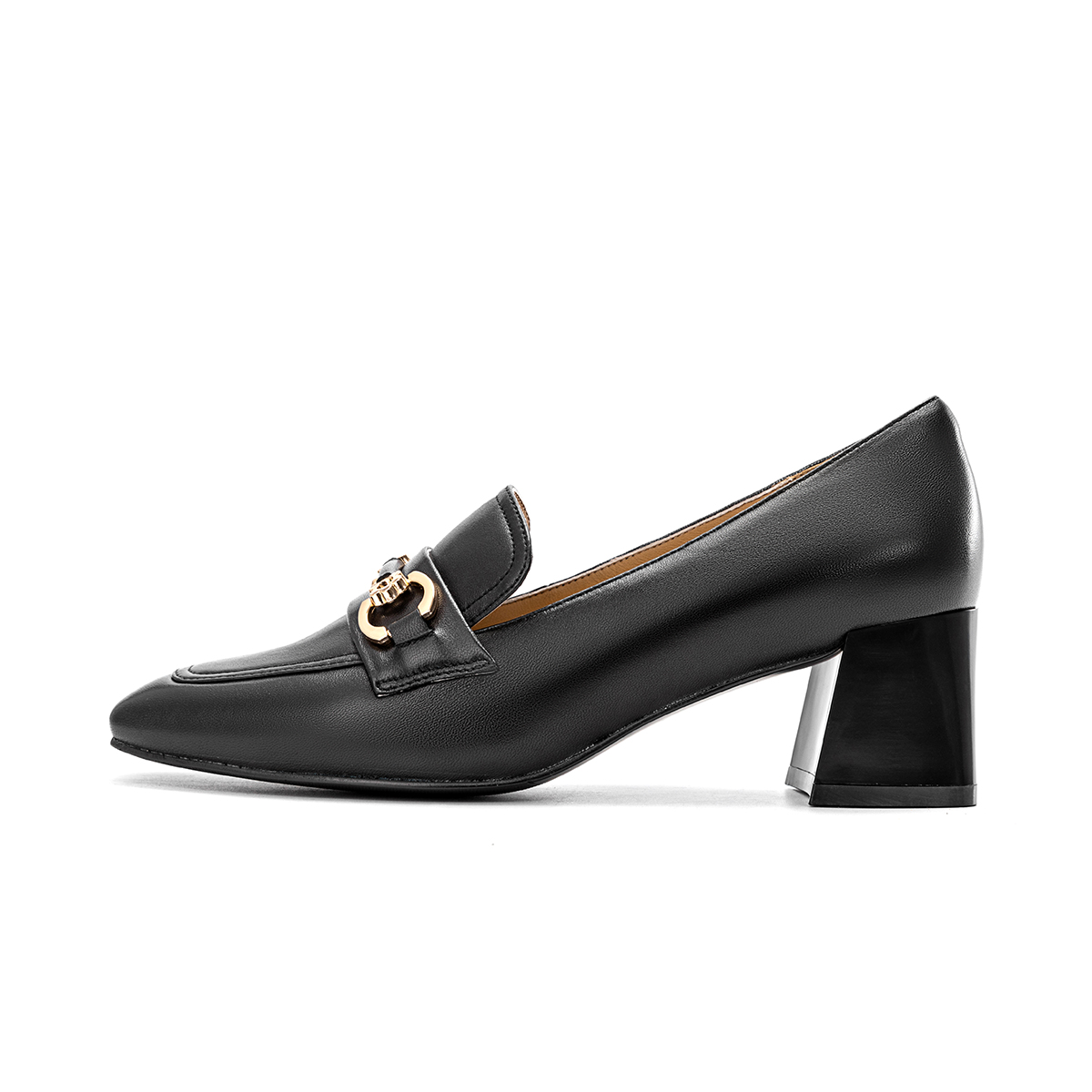 (Women) Aokang Sheepskin Square-Toe Chunky Heel 'Black' 1224414047