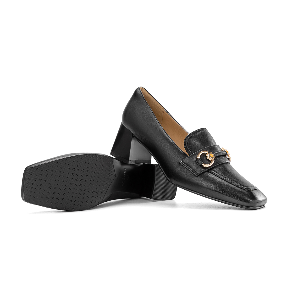 Shop (W) AOKANG羊革スクエアトゥチャンキーヒール (ブラック) 1224414047