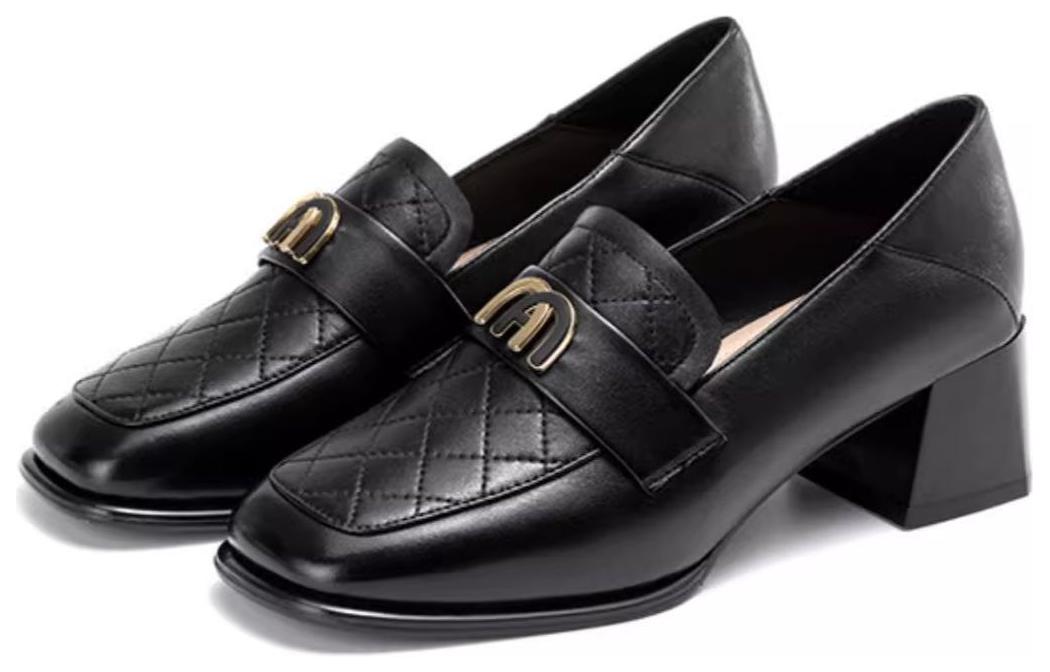 Lookbook (W) Aokang Hak Tebal Slip-On Kulit Domba Ujung Persegi 'Hitam' 1234414022