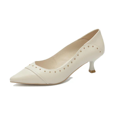 (W) Aokang Sheepskin Stiletto High Heels 'Beige Commute'