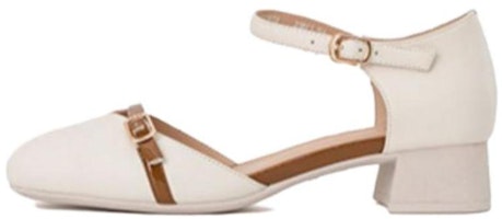 (Women) Aokang Square Buckle Chunky Heel 'Beige' 1234711013 (Women) Aokang Square Buckle Chunky Heel 'Beige' 1234711013
