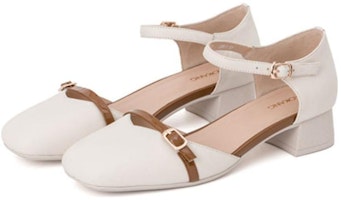(Women) Aokang Square Buckle Chunky Heel 'Beige' 1234711013 (Women) Aokang Square Buckle Chunky Heel 'Beige' 1234711013