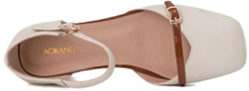 奧康AOKANG 頭層牛皮 方頭搭扣 粗跟 高跟鞋 3.5cm 女款 米卡其色 Purchase 奧康AOKANG 頭層牛皮 方頭搭扣 粗跟 高跟鞋 3.5cm 女款 米卡其色