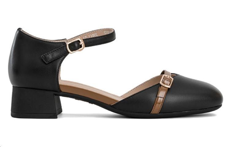 Order (W) 【レディース】奥康スクエアトゥバックルブロックヒール「ブラックカーキ」 1234711012