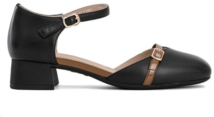 (Women) Aokang Square Toe Buckle Block Heels 'Black Khaki' 1234711012 Order (Women) Aokang Square Toe Buckle Block Heels 'Black Khaki' 1234711012