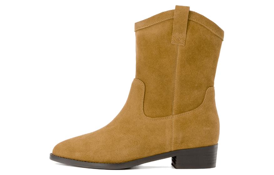 (Women) Aokang Suede Chunky Heel Boot 'Caramel' 1224911016